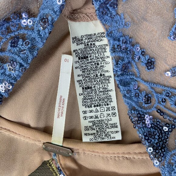 Free People Dress Mini Party Blue Night Shimmers Sequins Plunging V-Neck Glam 10 - Picture 6 of 8